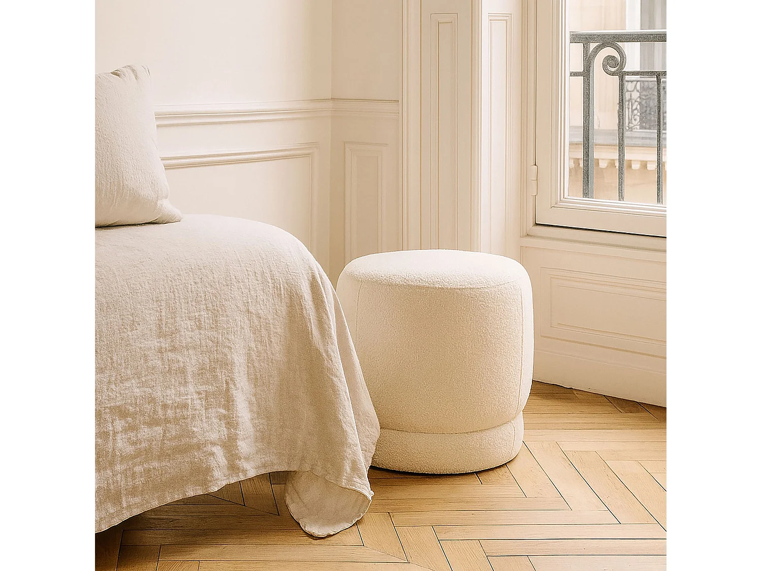 Now's Home - Pouf En Tissu Bouclette Blanc 41,5x41,5x40cm Malo