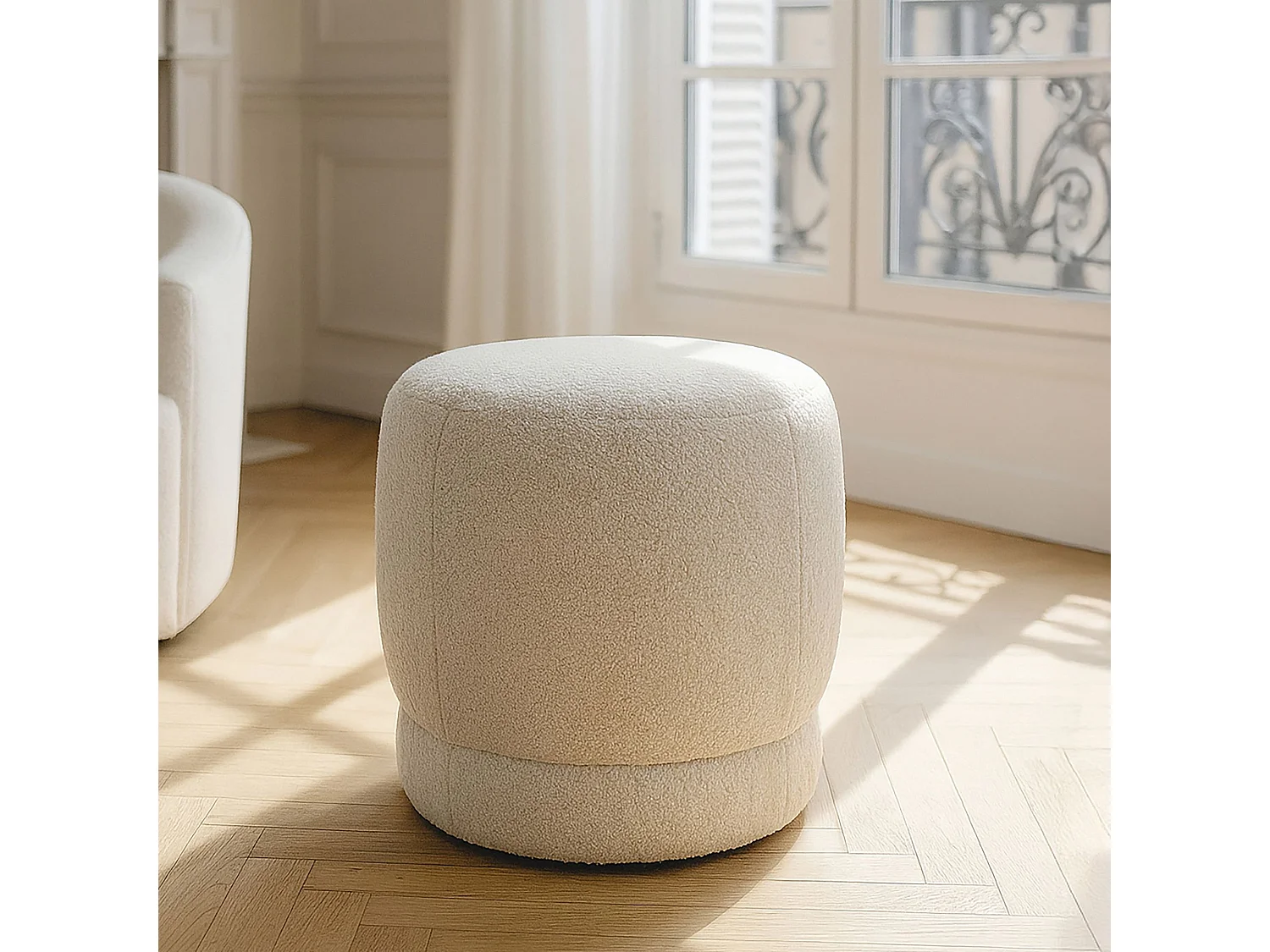 Now's Home - Pouf En Tissu Bouclette Blanc 41,5x41,5x40cm Malo