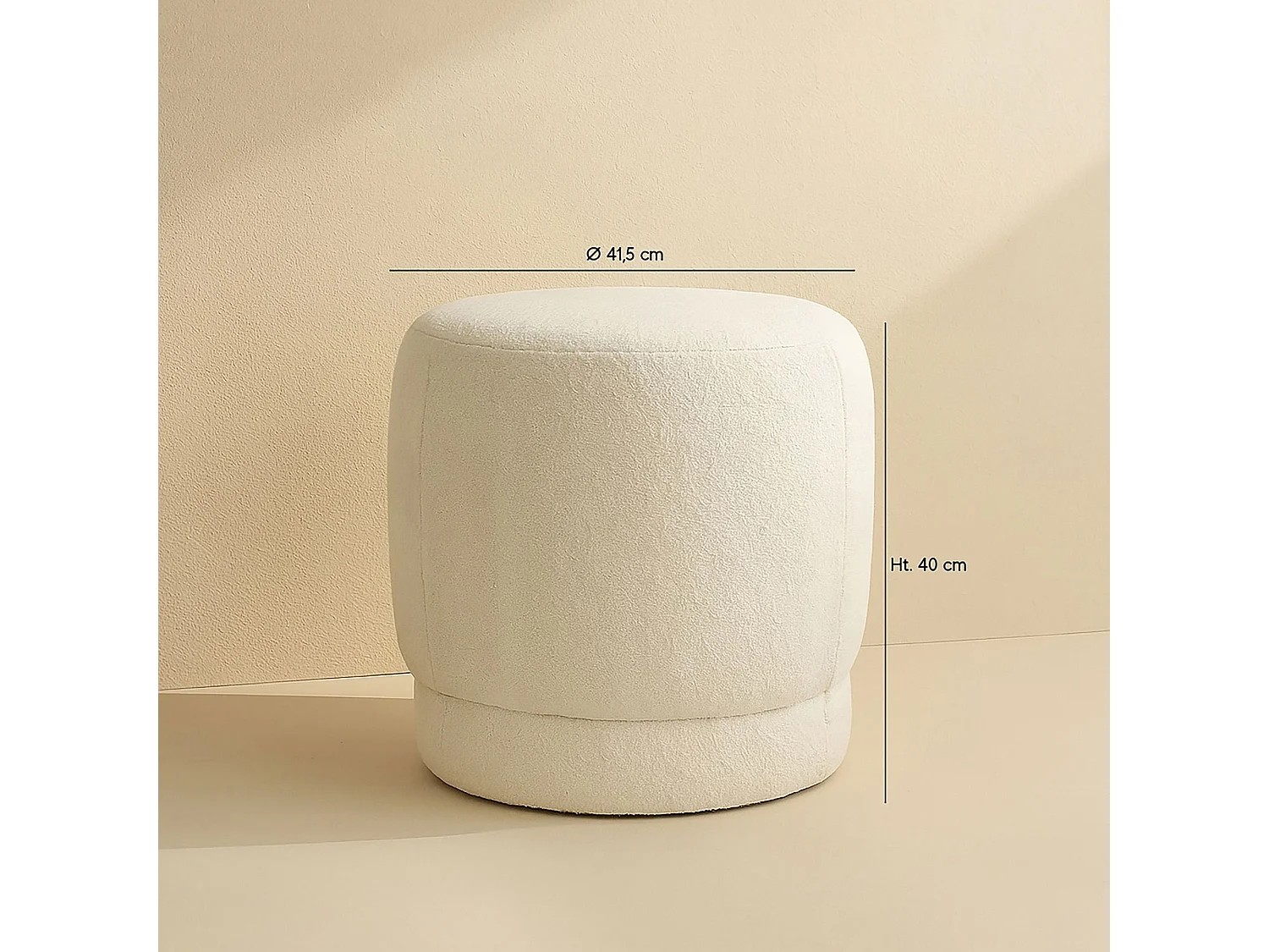Now's Home - Pouf En Tissu Bouclette Blanc 41,5x41,5x40cm Malo