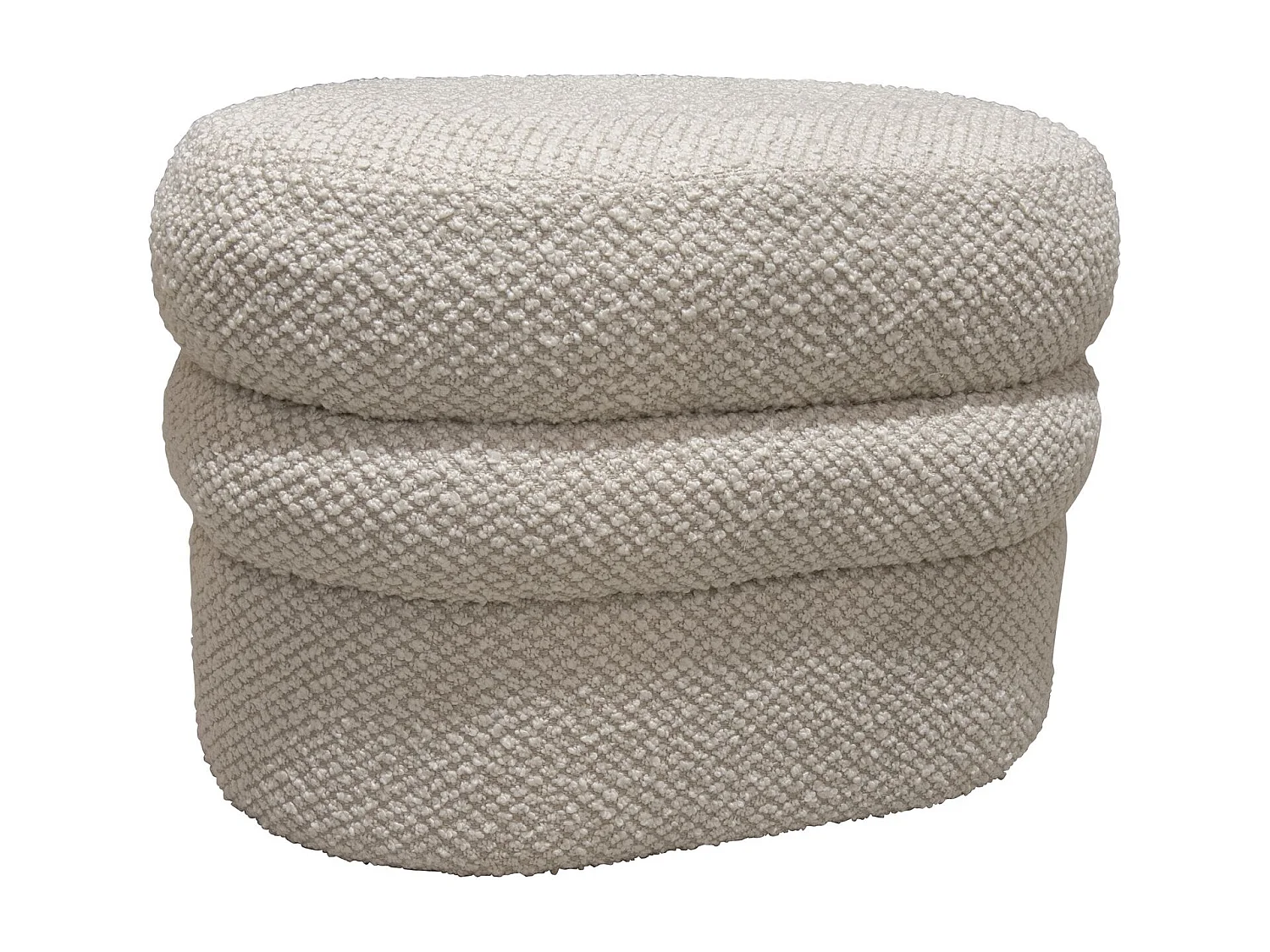 Now's Home - Pouf Oval En Bouclette Beige Structure En Bois 64x44x45cm Ulysse
