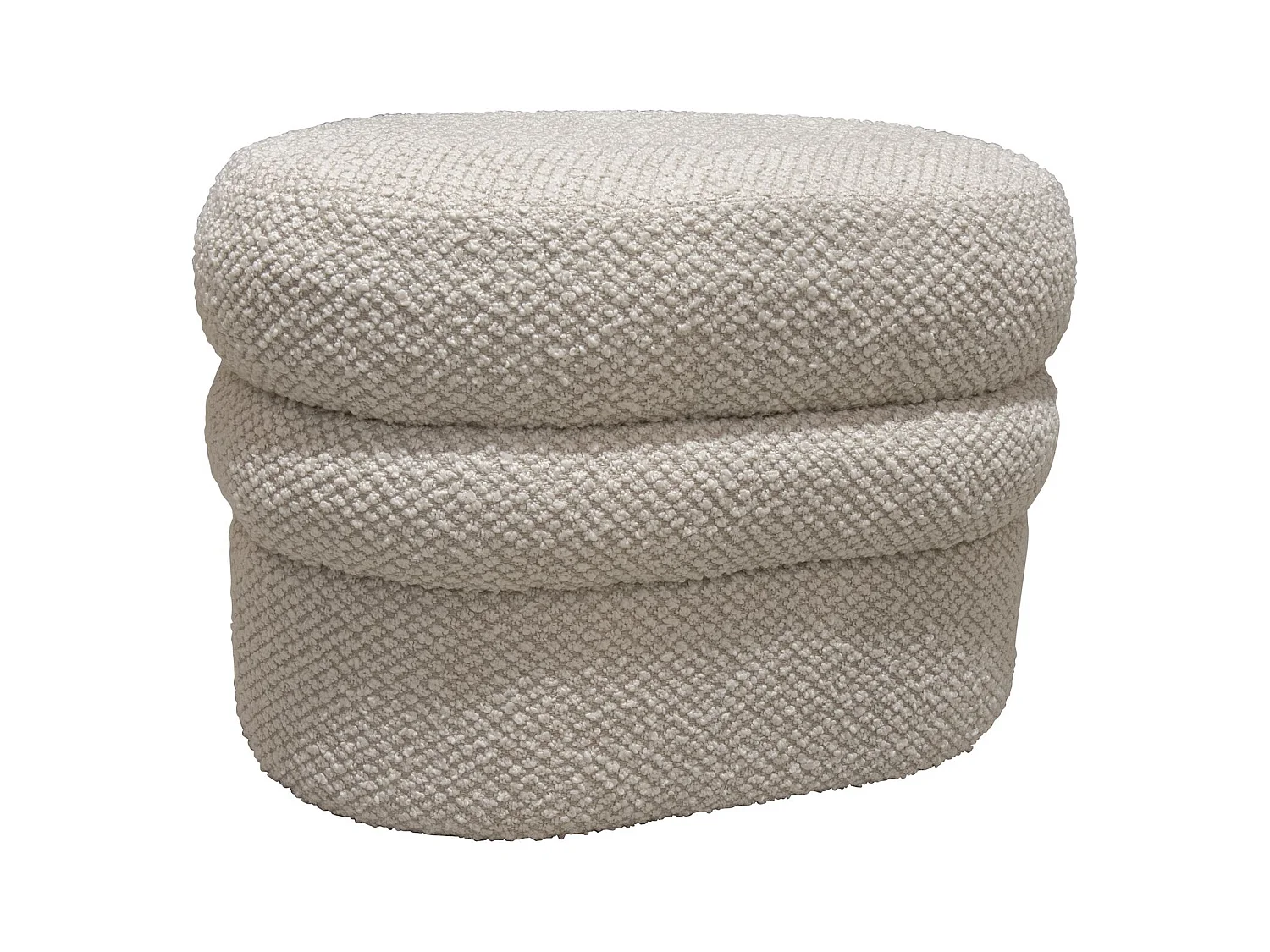Now's Home - Pouf Oval En Bouclette Beige Structure En Bois 64x44x45cm Ulysse