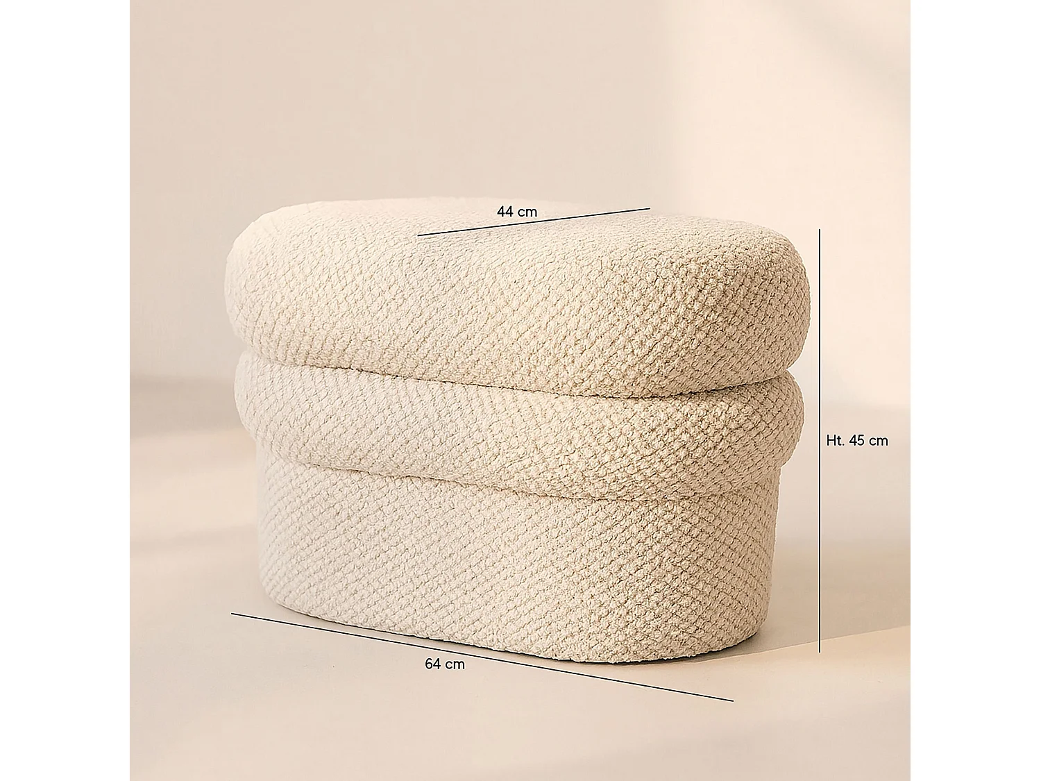 Now's Home - Pouf Oval En Bouclette Beige Structure En Bois 64x44x45cm Ulysse
