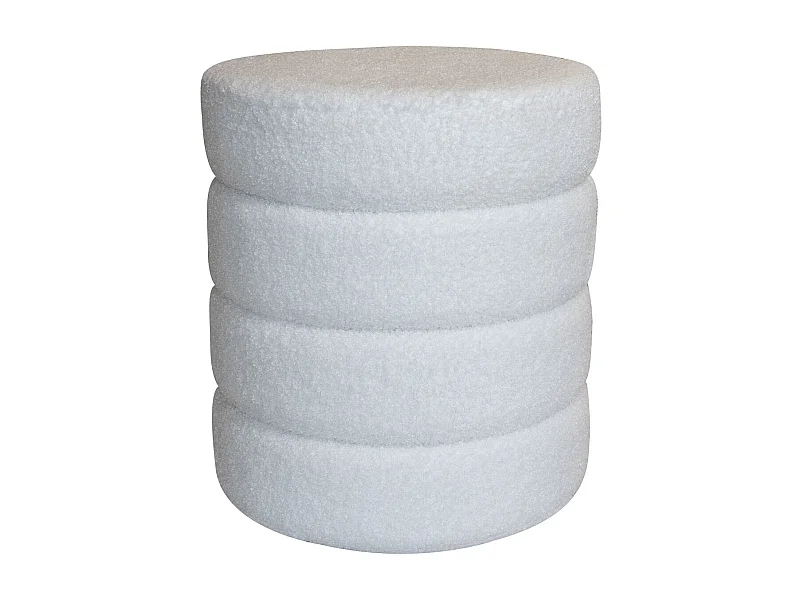 Now's Home - Pouf Tissu Teddy Blanc Structure En Bois 35x35x40cm Malo
