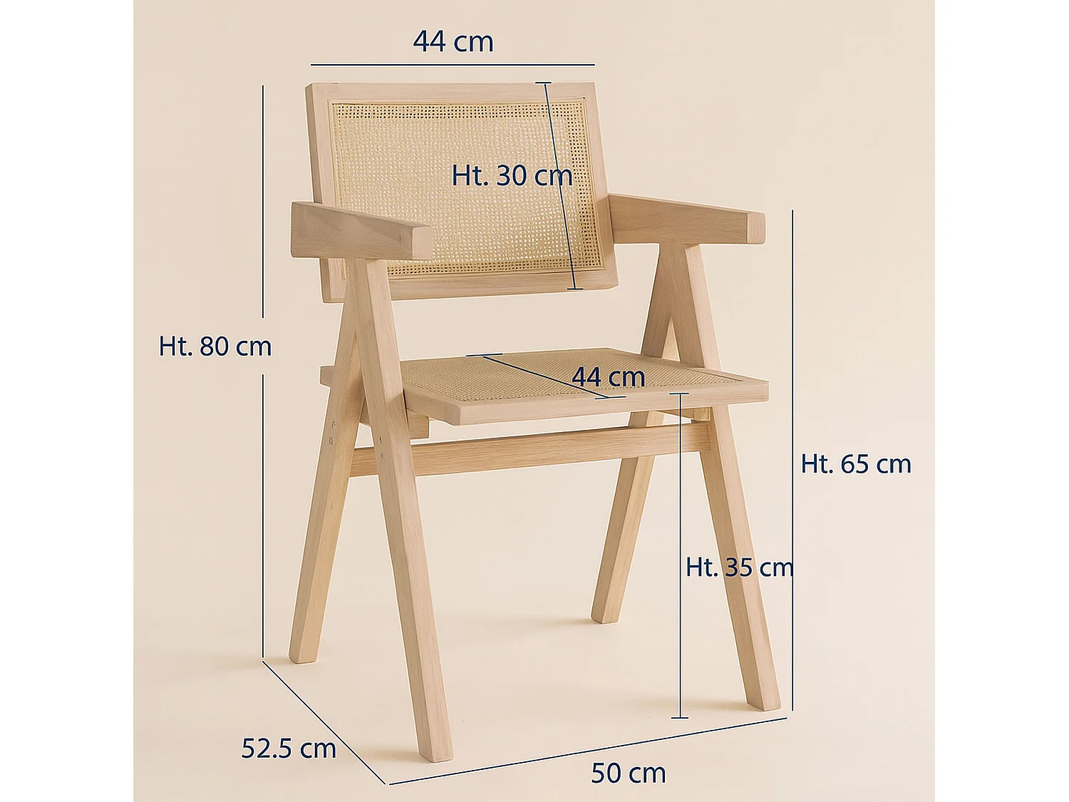 Now's Home - Fauteuil  Bureau En Bois De Pin  Et Cannage Rotin 50x52x80cm Hector