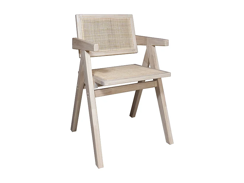 Now's Home - Chaise De Bureau En Bois De Pin  Et Cannage Rotin 50x52x80cm Hector