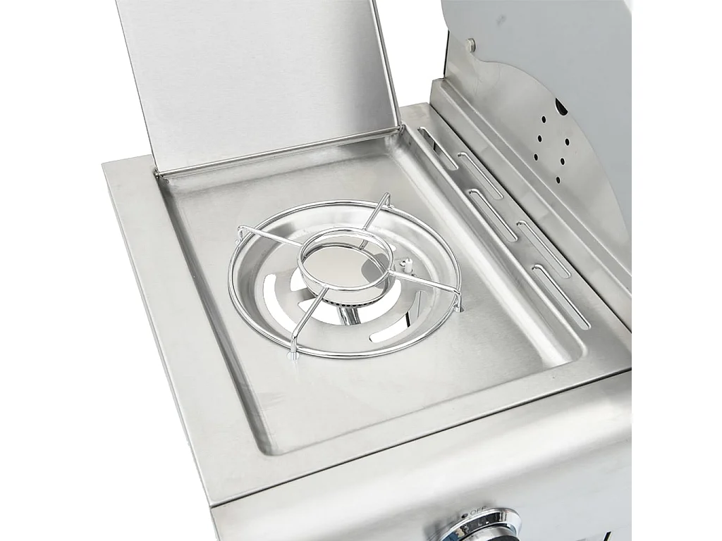 Barbecue a gas con 7 bruciatori in acciaio inox argentato