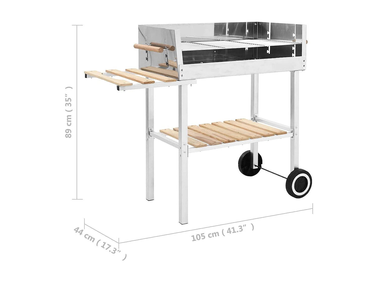 Barbecue au charbon sur chariot Acier inoxydable et 2 étagères