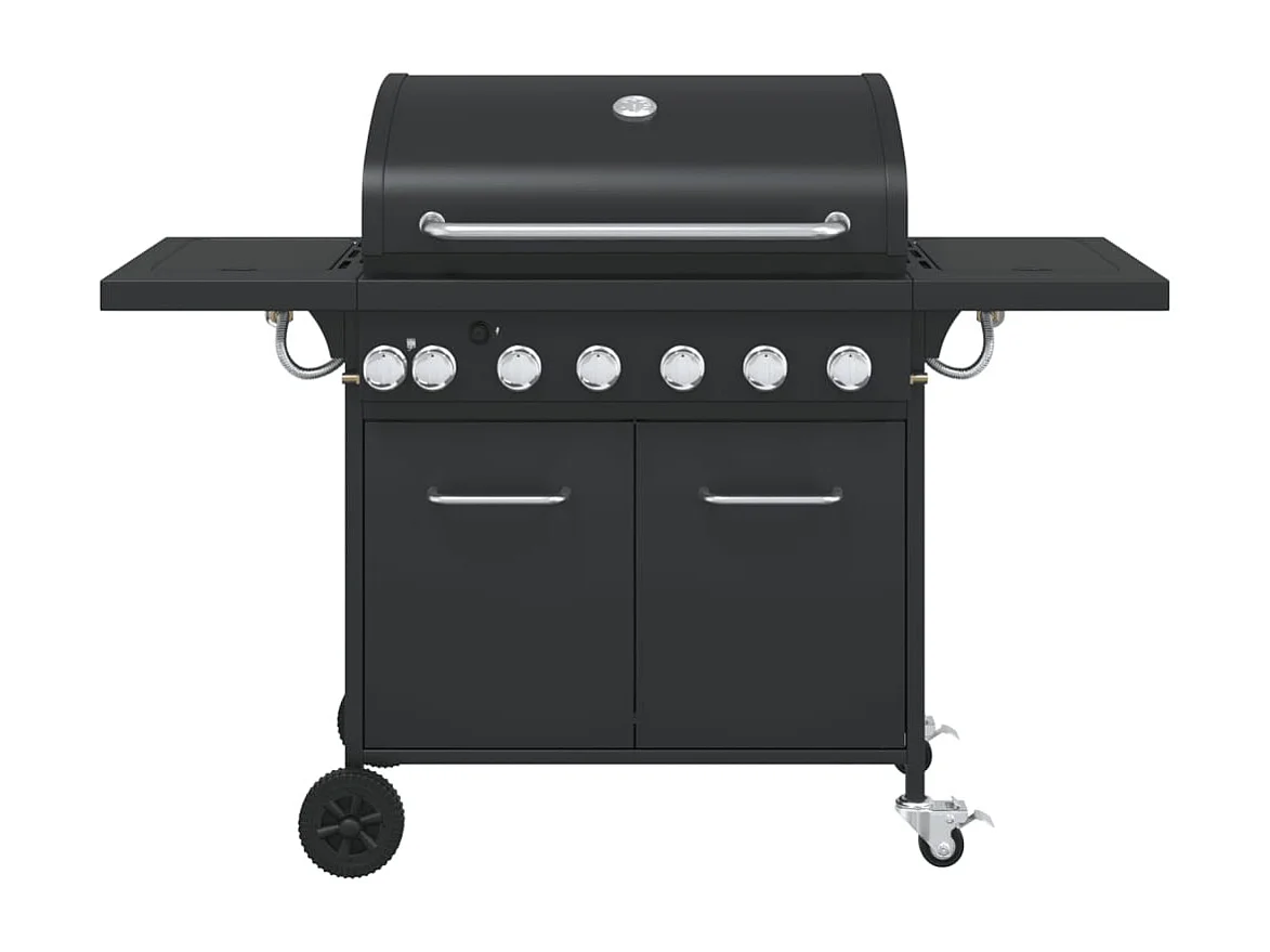 Barbecue gril à gaz avec 7 br?leurs noir acier enduit de poudre