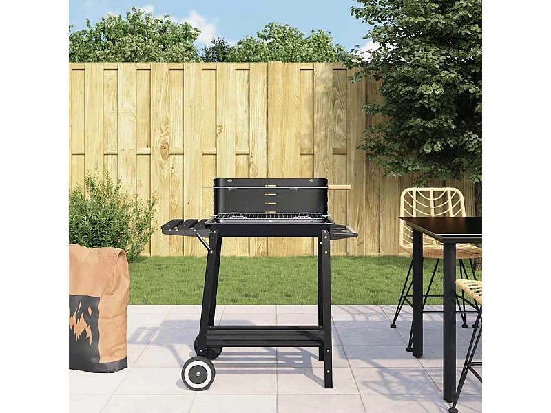 Barbecue a carbonella in acciaio nero con ruote