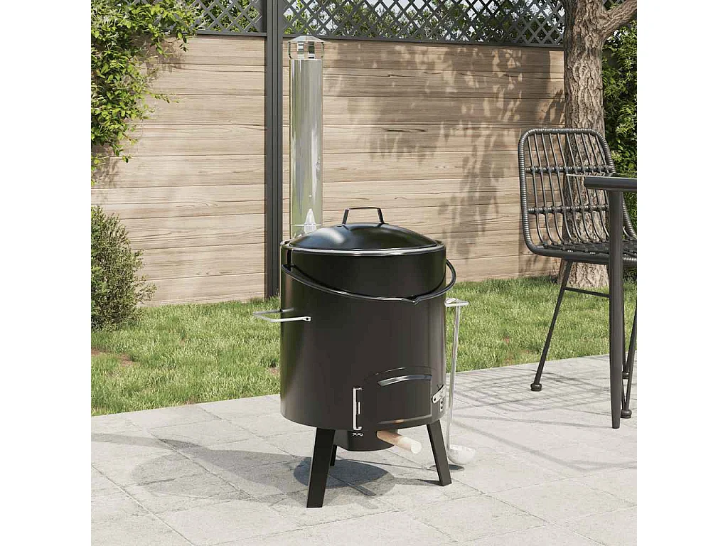 Cannone per gulasch con camino e coperchio in acciaio smaltato nero
