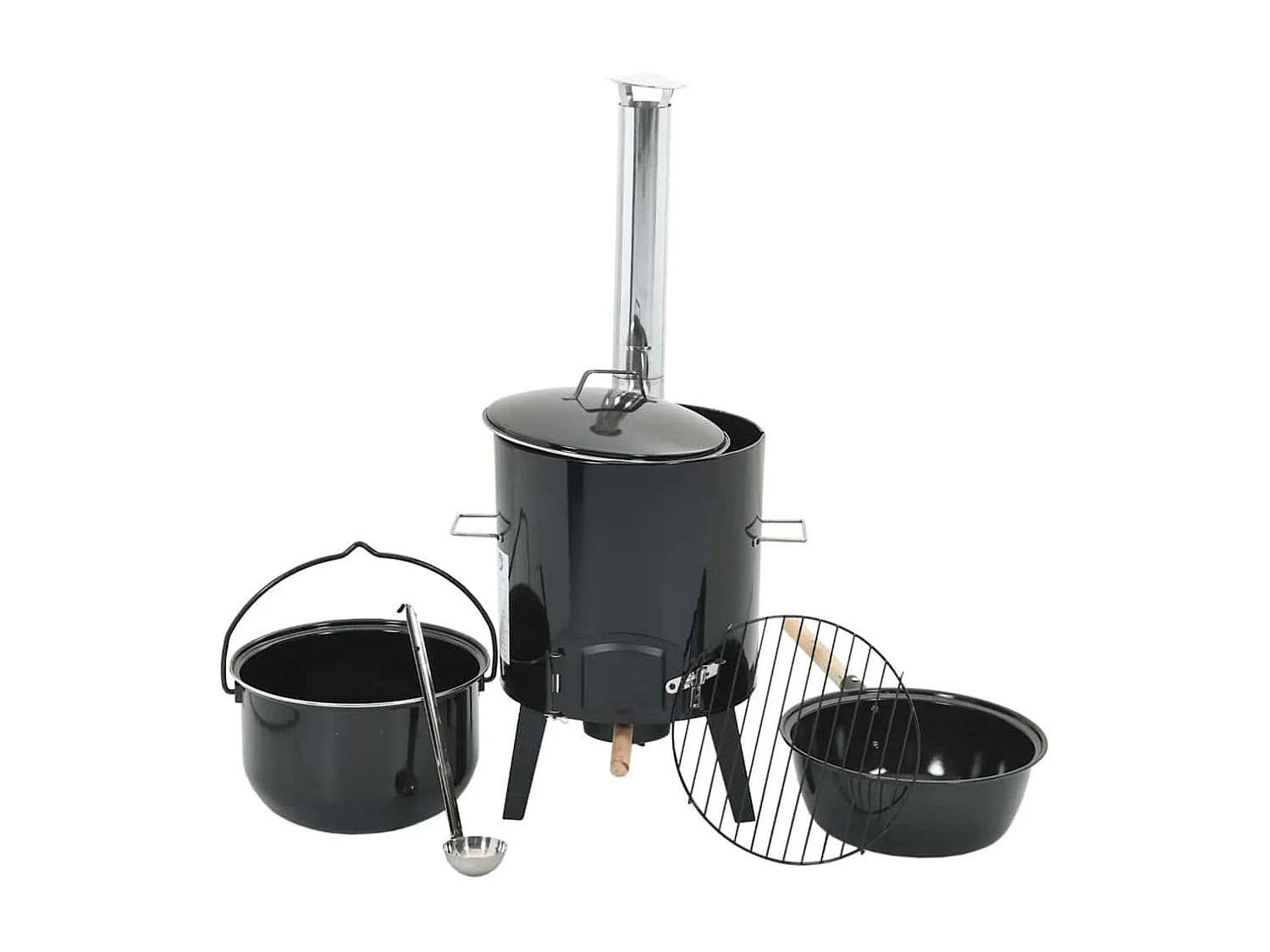 Cannone per gulasch con camino e coperchio in acciaio smaltato nero