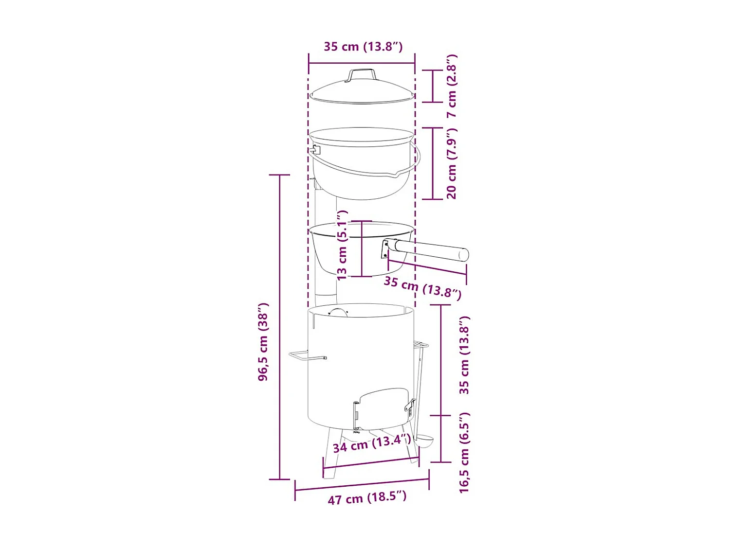 Cannone per gulasch con camino e coperchio in acciaio smaltato nero