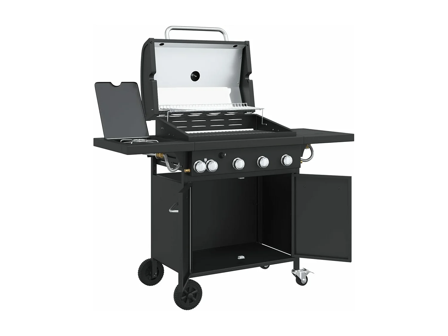 Barbecue gril à gaz avec 5 br?leurs noir acier enduit de poudre