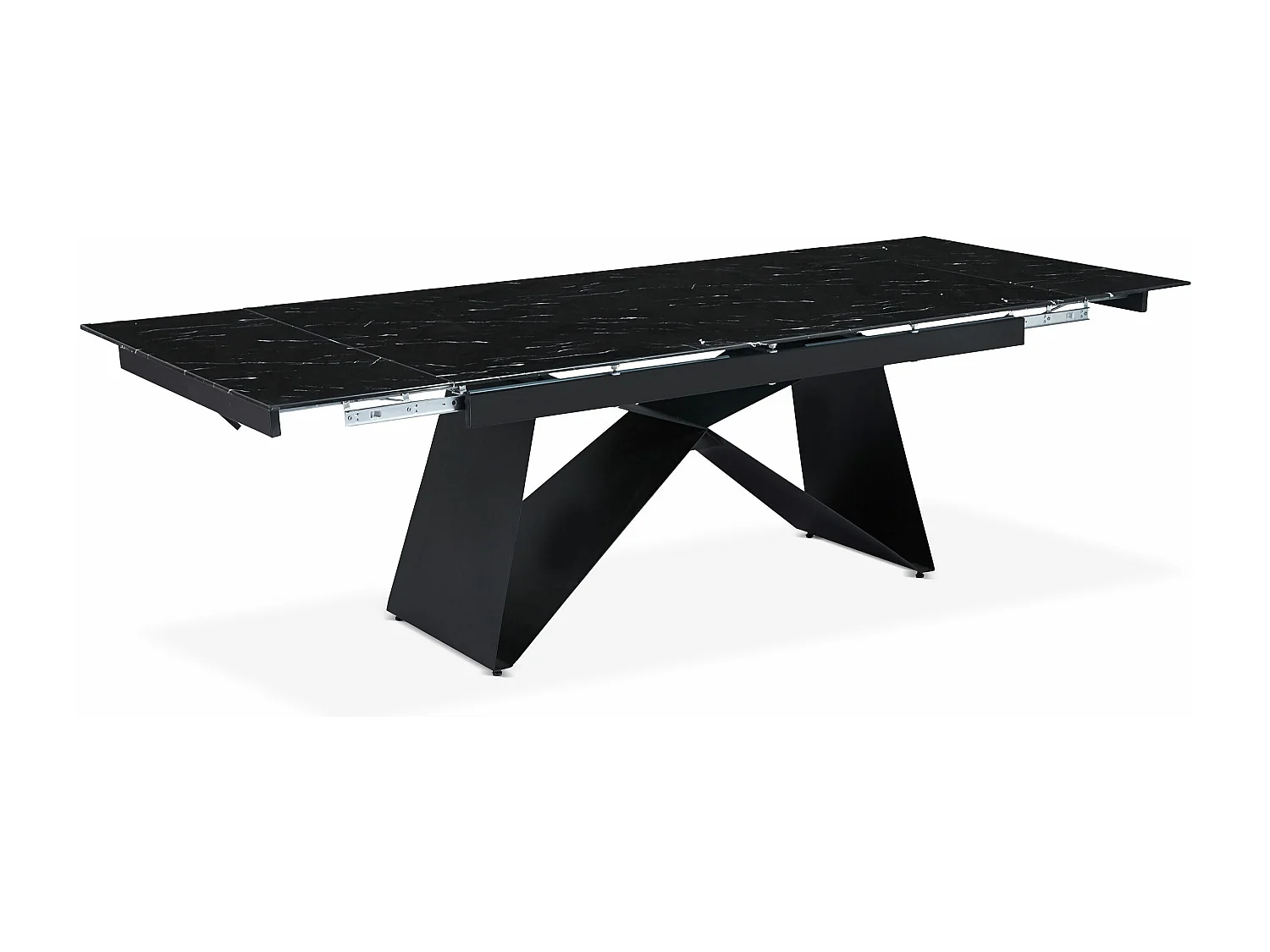 Table à manger extensible Mogarie en Verre effet marbre noir et pieds Métal Noir