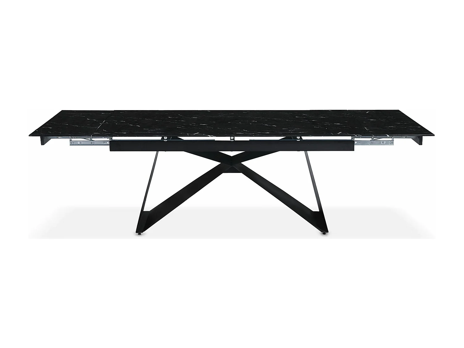 Table à manger extensible Mogarie en Verre effet marbre noir et pieds Métal Noir