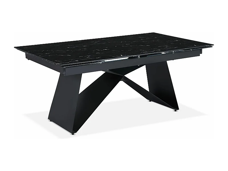 Table à manger extensible Mogarie en Verre effet marbre noir et pieds Métal Noir