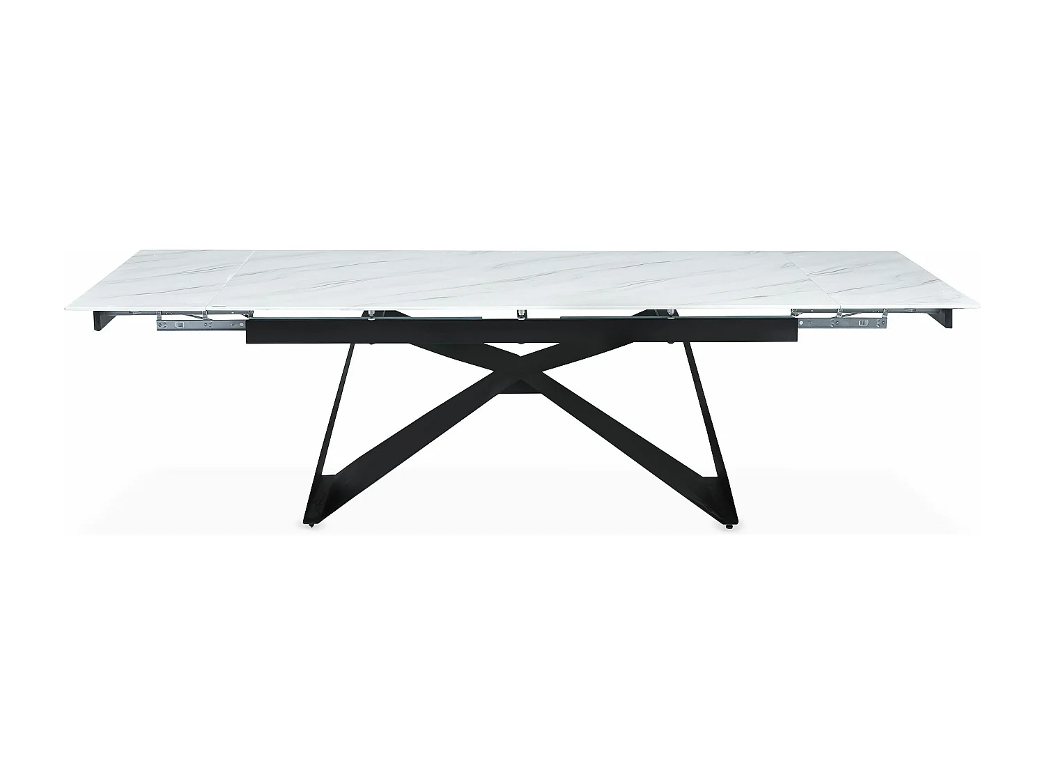 Table à manger extensible Mogarie Verre Effet marbre blanc et pieds Métal Noir