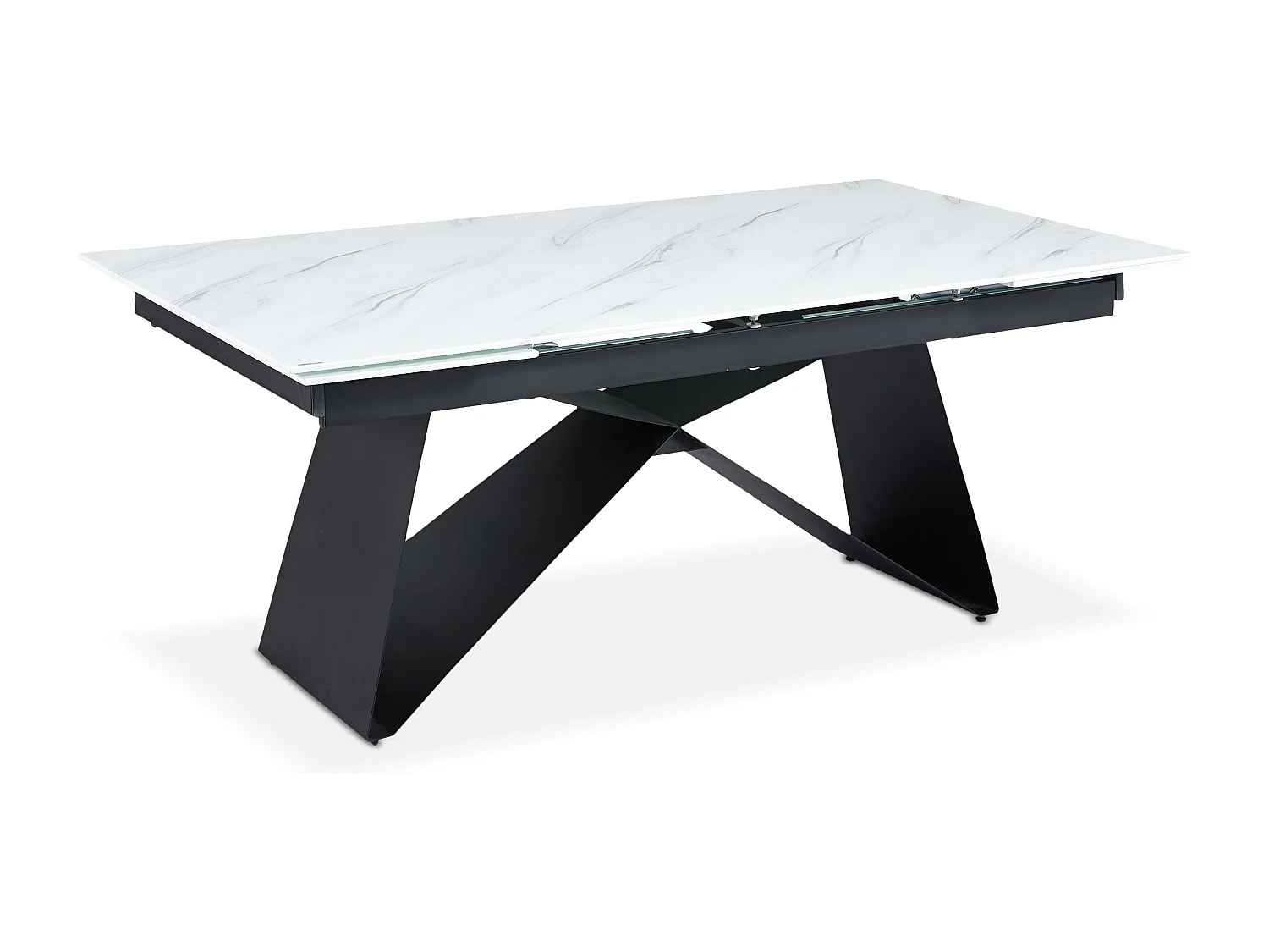 Table à manger extensible Mogarie Verre Effet marbre blanc et pieds Métal Noir