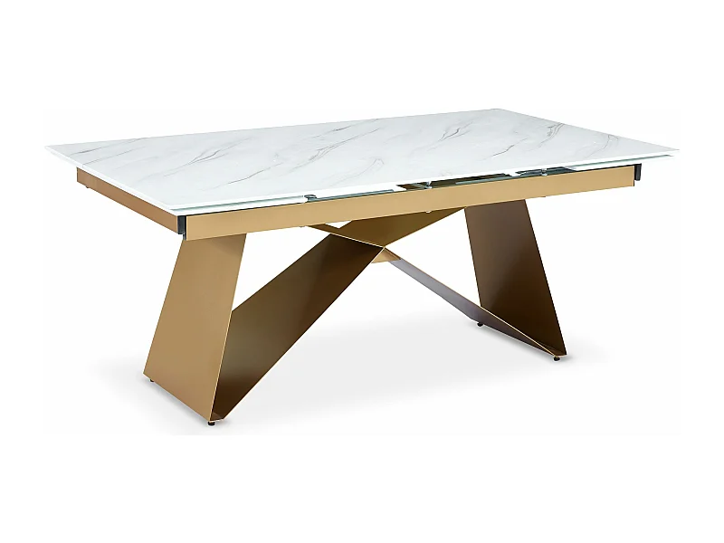 Table à manger extensible Mogarie en Verre effet Marbre Blanc et pieds Or