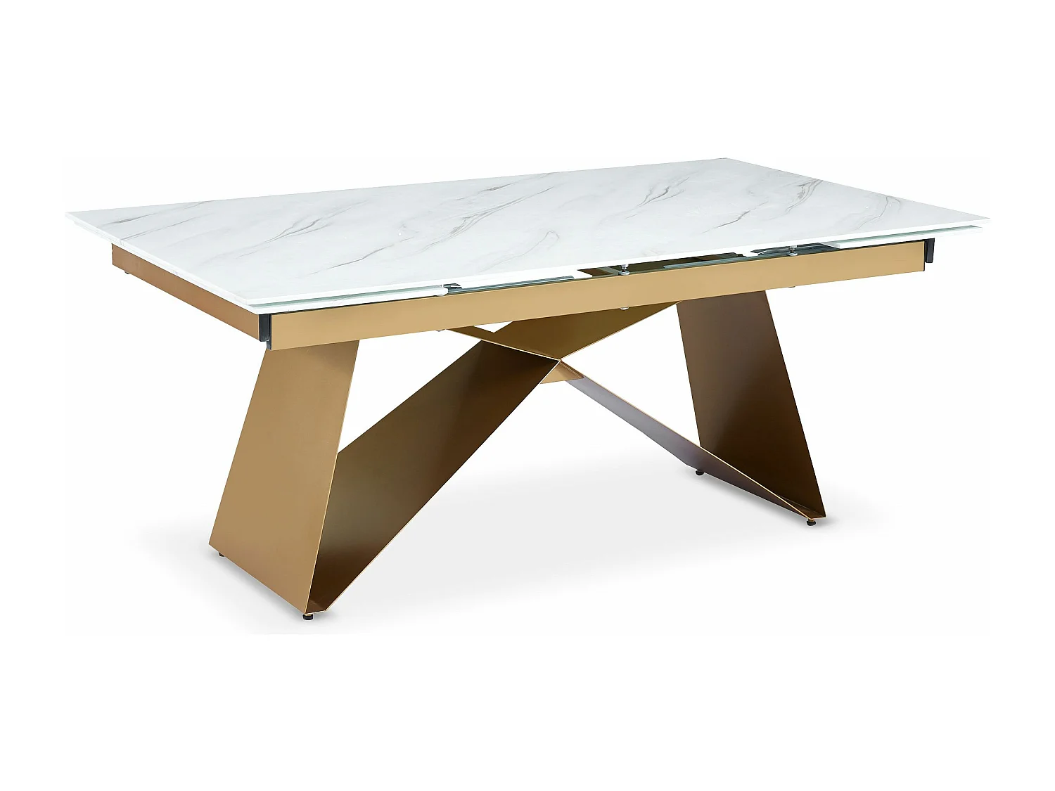 Table à manger extensible Mogarie en Verre effet Marbre Blanc et pieds Or