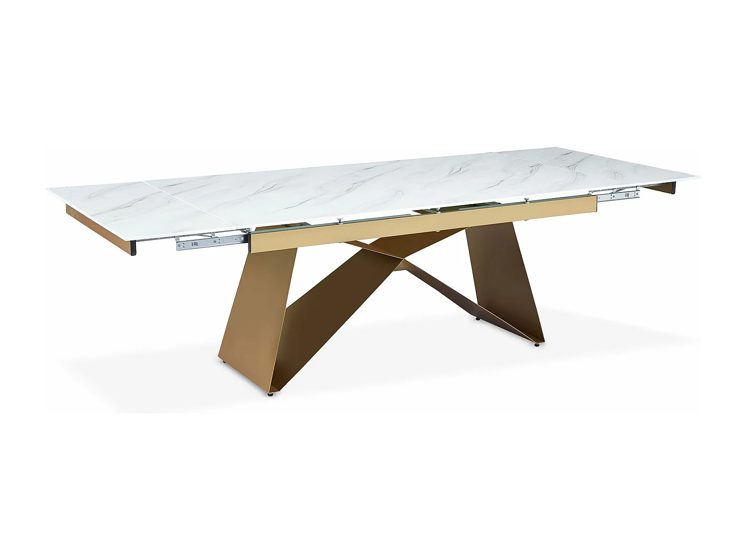 Table à manger extensible Mogarie en Verre effet Marbre Blanc et pieds Or