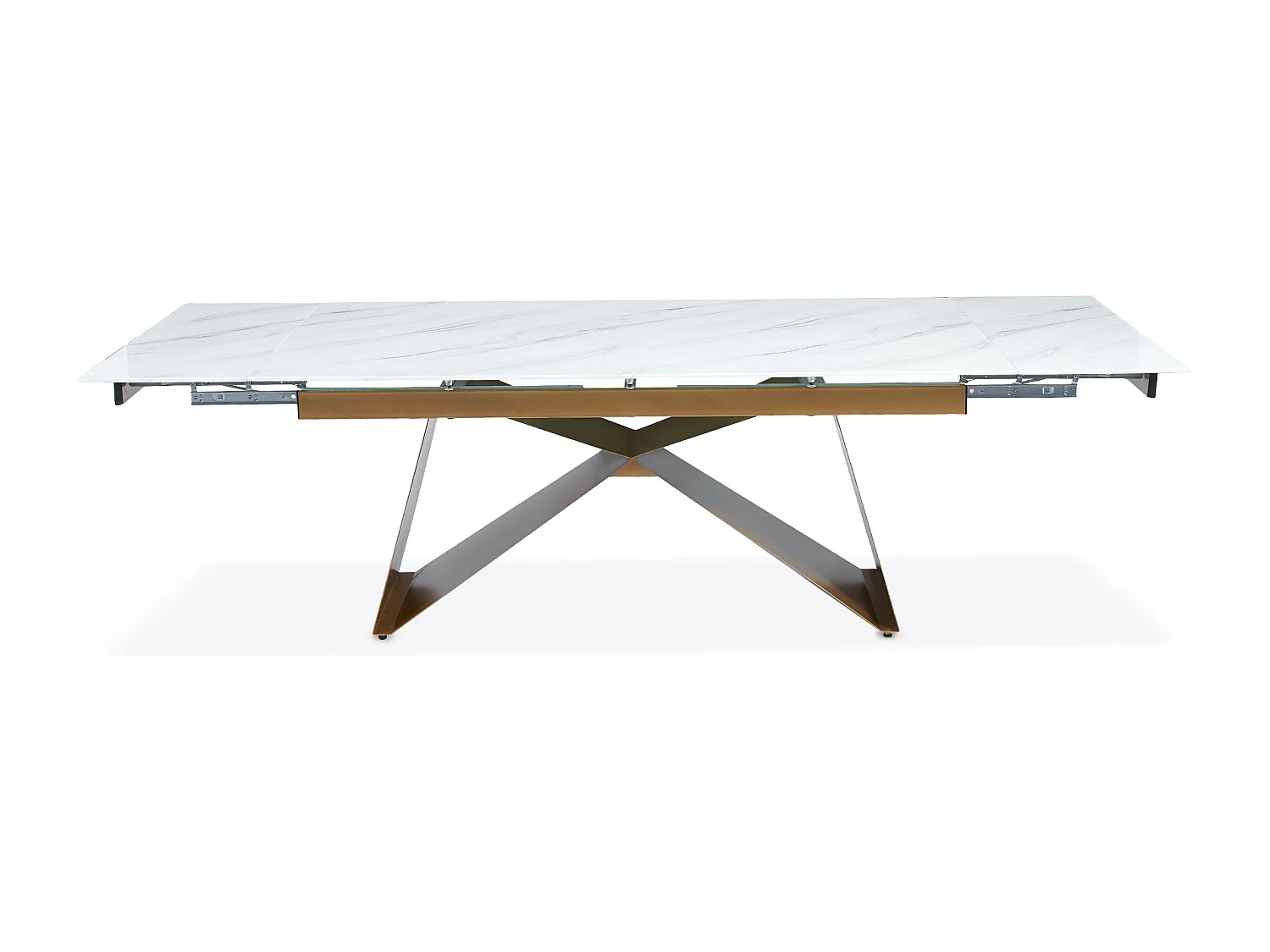 Table à manger extensible Mogarie en Verre effet Marbre Blanc et pieds Or