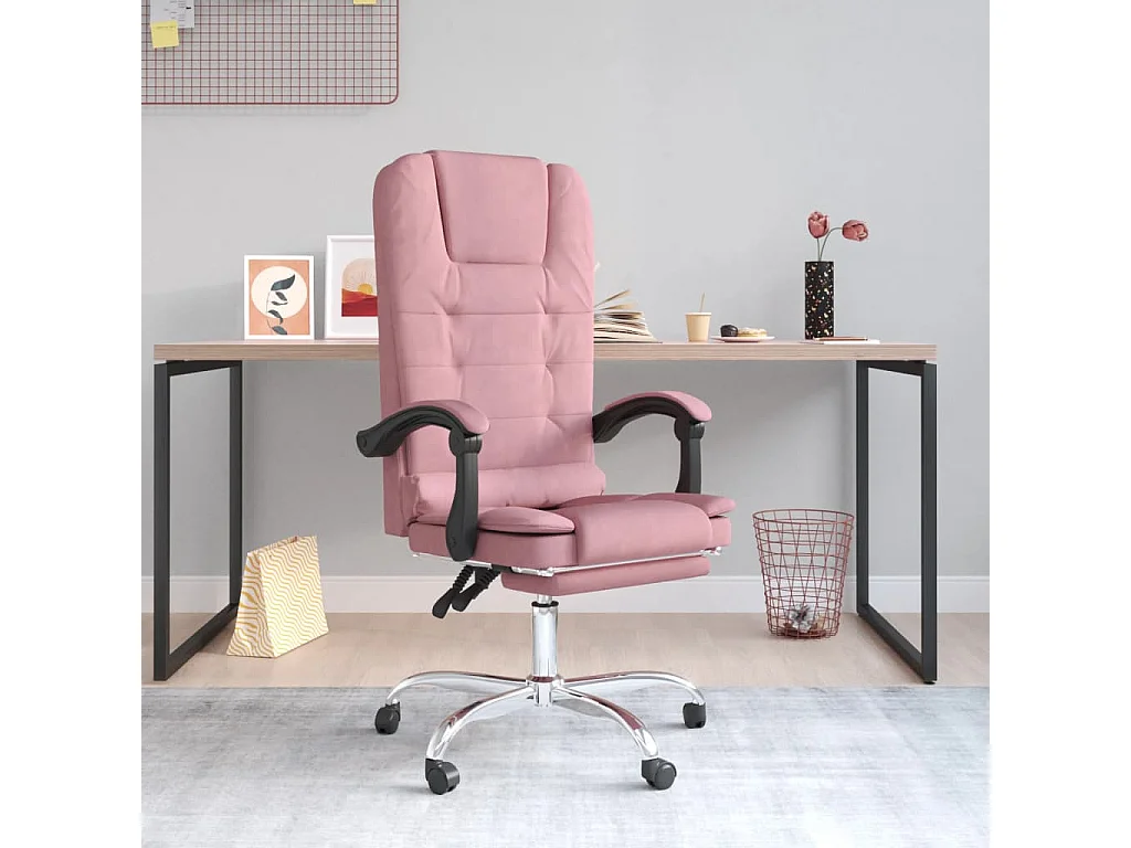 Cadeira de massagem reclinável de escritório rosa veludo