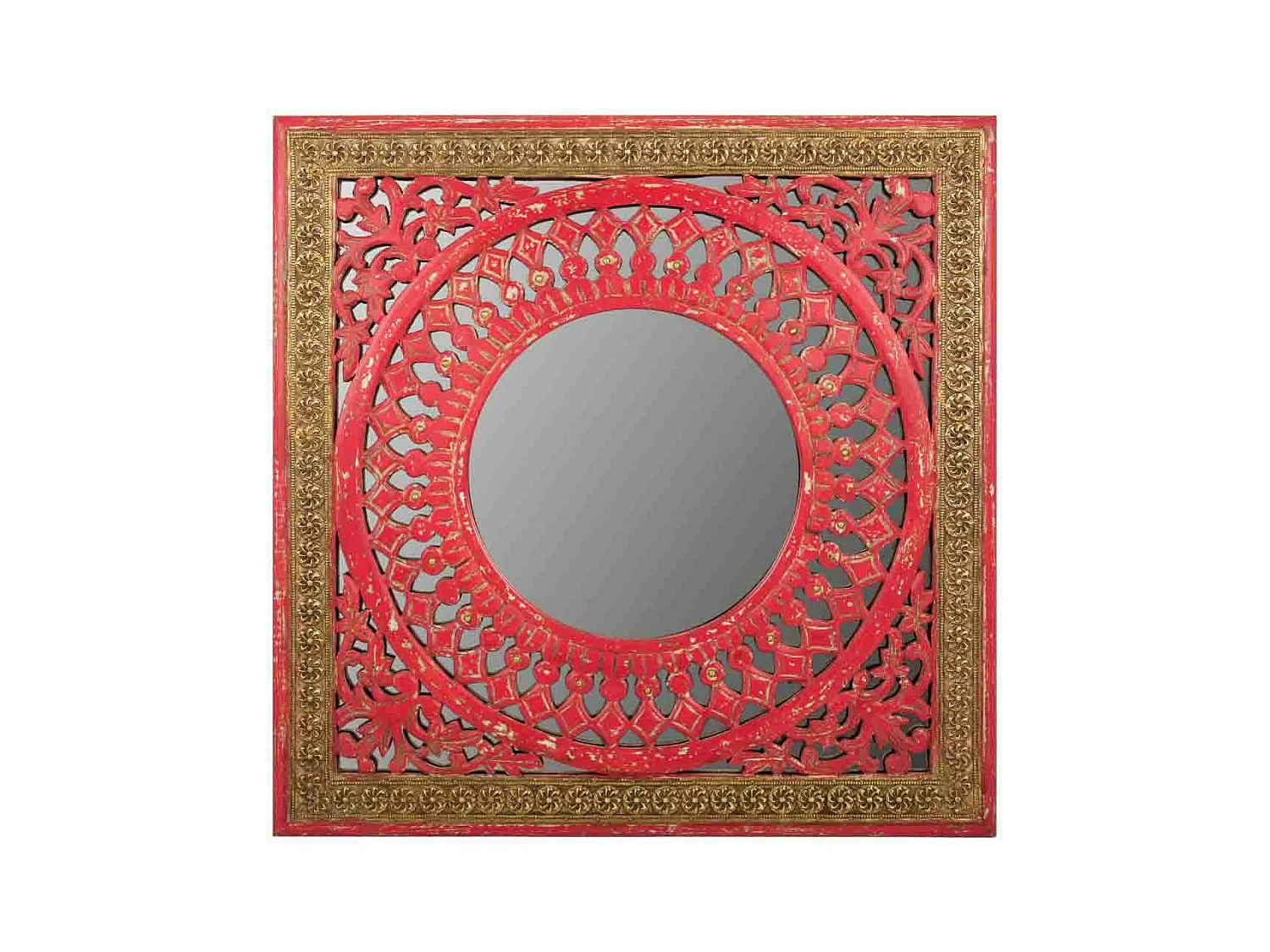 Miroir en bois artisanal 60,5x1,5x60,5 cm