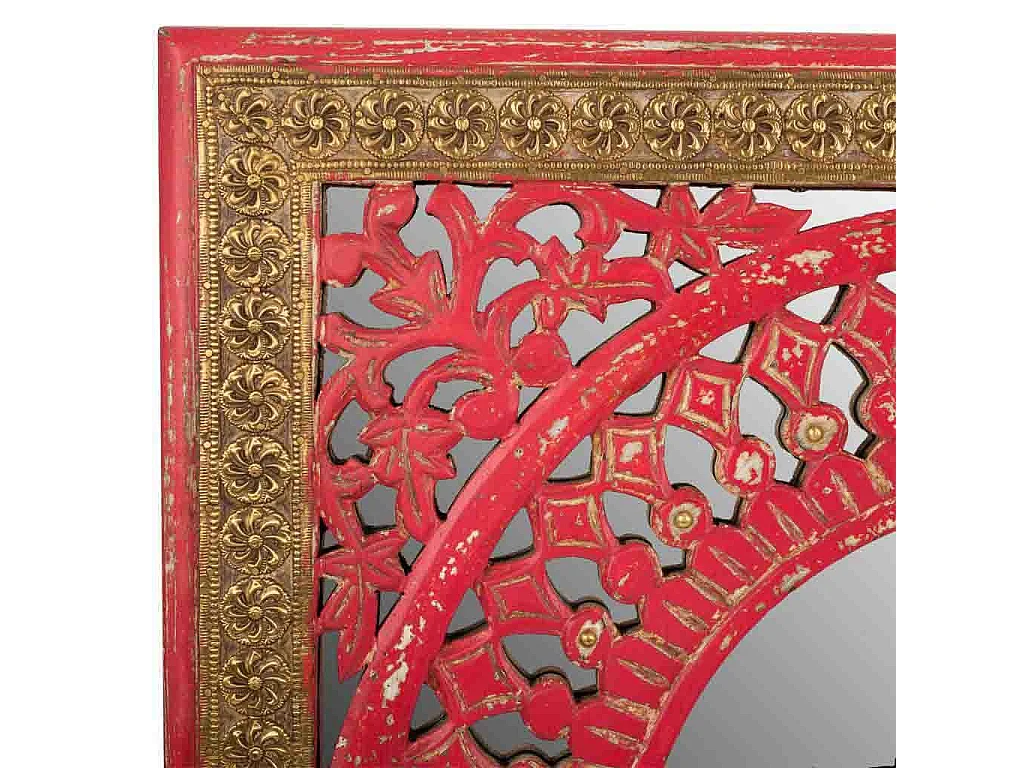 Specchio in legno rosso fatto a mano 60,5x1,5x60,5 cm