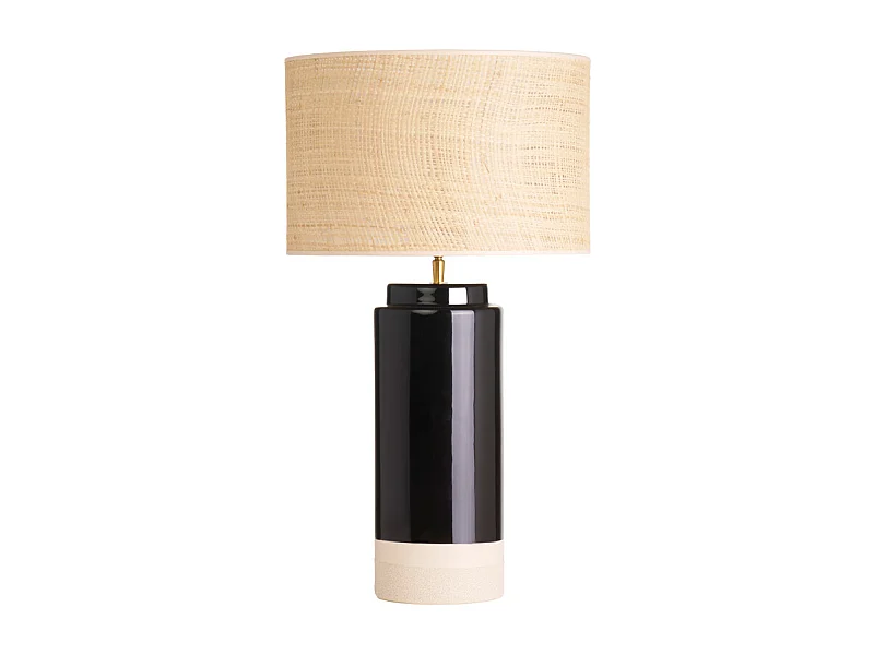Lampada da tavolo nera in ceramica e paralume in rattan H64 cm MAJES