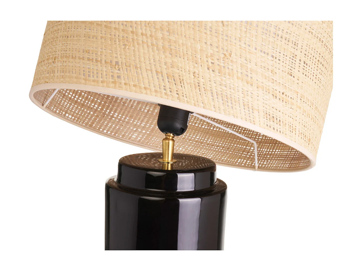 Lampe à poser noire en céramique et abat-jour en rabane H64 cm MAJES