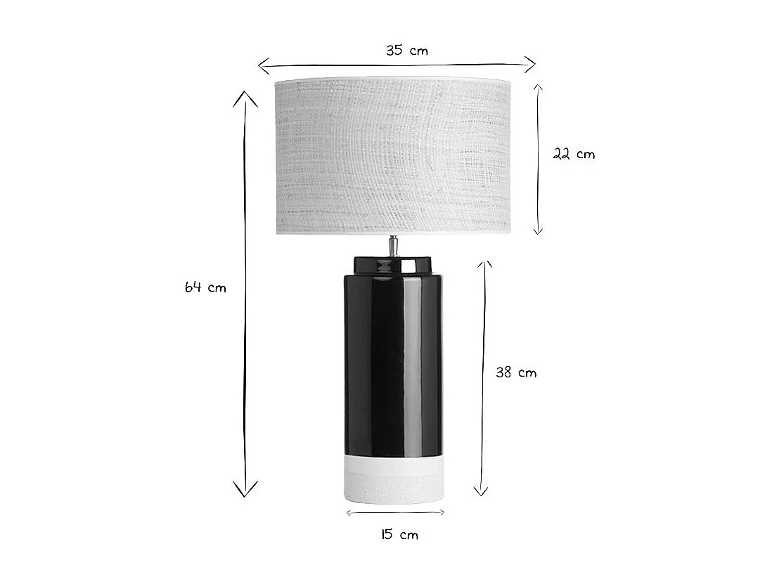 Lampe à poser noire en céramique et abat-jour en rabane H64 cm MAJES