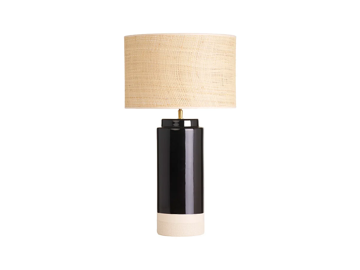 Lampe à poser noire en céramique et abat-jour en rabane H64 cm MAJES