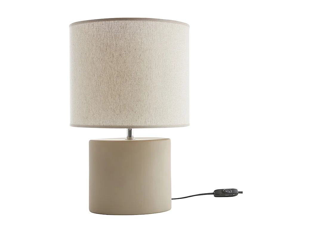 Lámpara de mesa de cerámica color topo mate con pantalla de lino natural TIGA