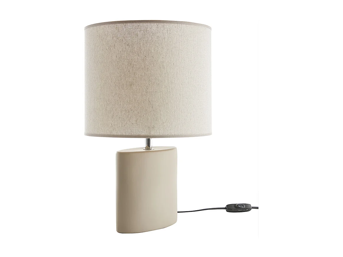 Lámpara de mesa de cerámica color topo mate con pantalla de lino natural TIGA