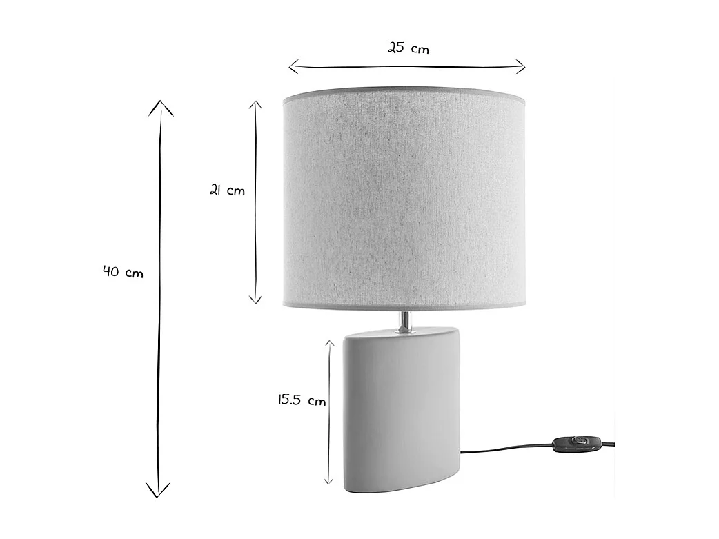 Lampe à poser en céramique taupe mat et abat-jour en lin naturel TIGA