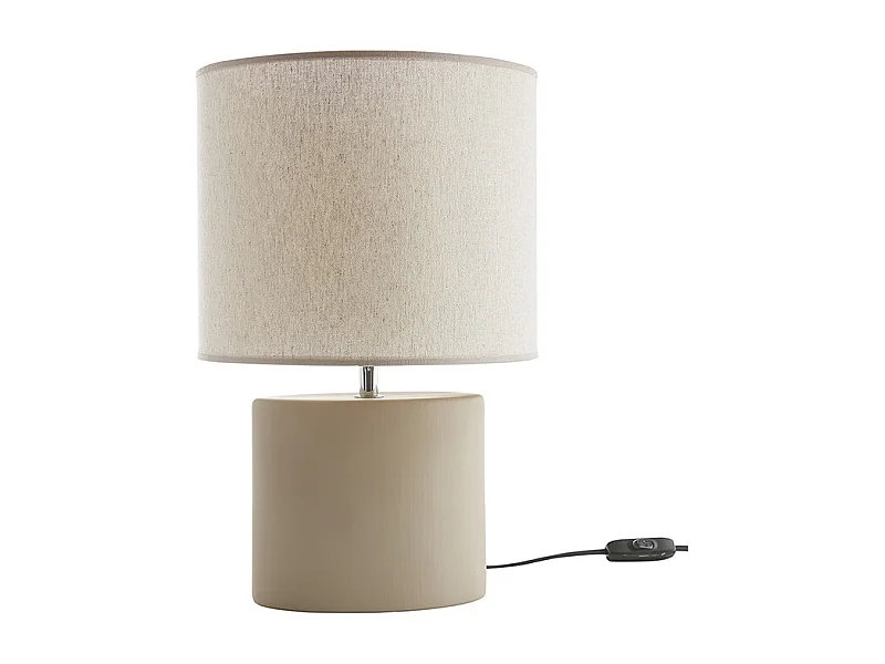 Tischleuchte Keramik taupefarben mit Lampenschirm aus naturfarbenem Leinen TIGA