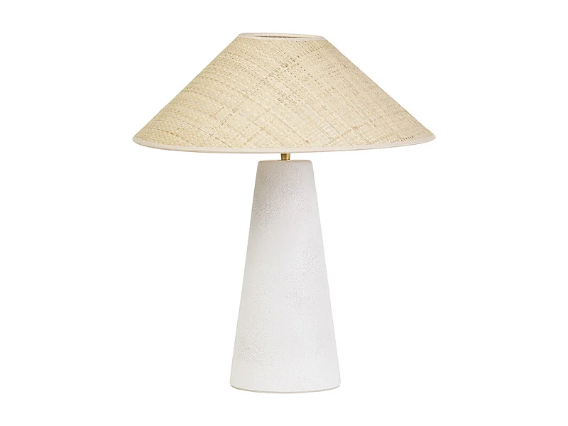 Lámpara de mesa blanca de cerámica con pantalla de mimbre H47 cm JUNI