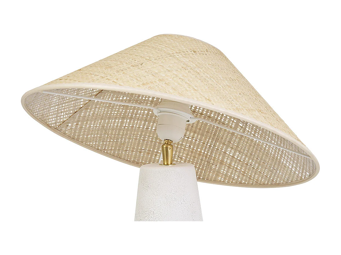 Lámpara de mesa blanca de cerámica con pantalla de mimbre H47 cm JUNI