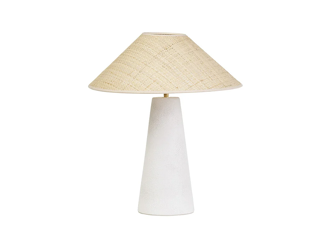 Tischlampe aus weißer Keramik mit Rattanlampenschirm H47 cm JUNI