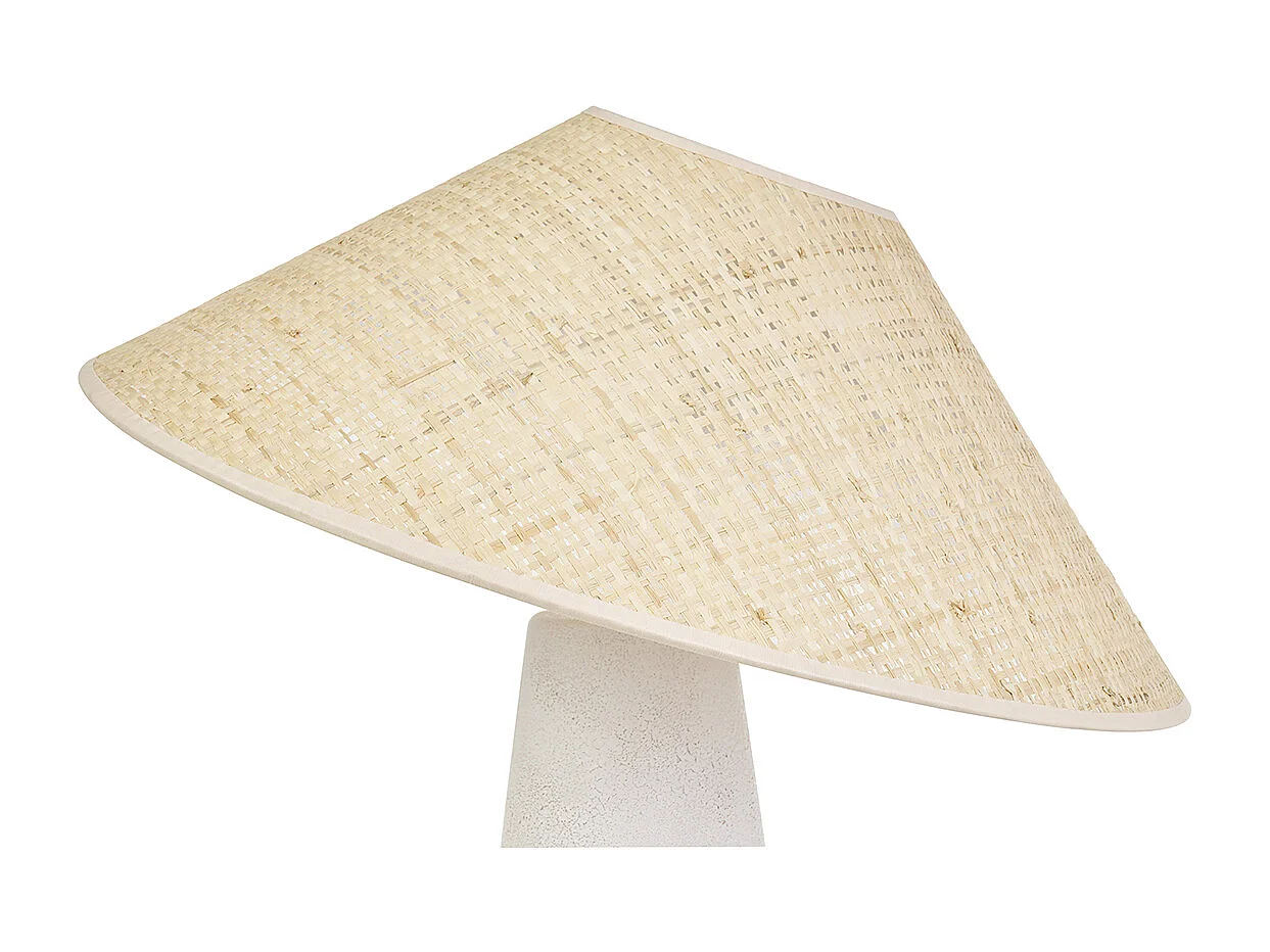 Tischlampe aus weißer Keramik mit Rattanlampenschirm H47 cm JUNI