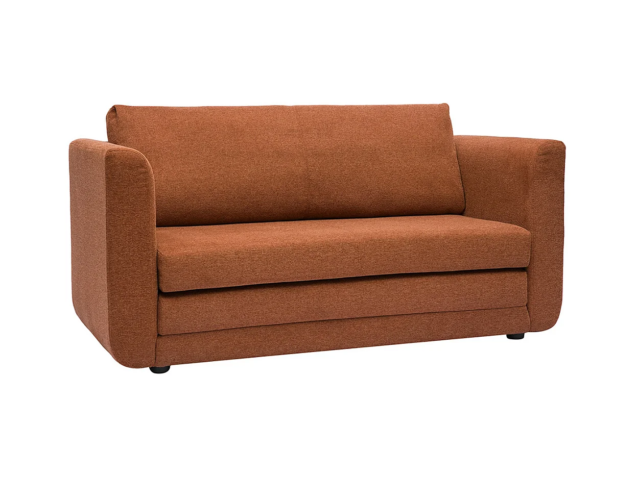 Zweisitzer-Schlafsofa aus strukturiertem Samteffektstoff in gebrannter Erde LEON