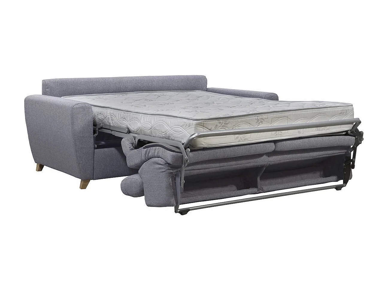 Divano letto 3 posti con poggiatesta regolabili e materasso 18 cm grigio chiaro GOYA