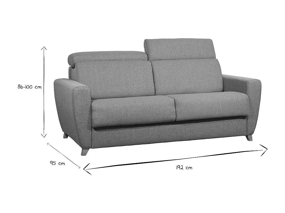 Divano letto 3 posti con poggiatesta regolabili e materasso 18 cm grigio chiaro GOYA