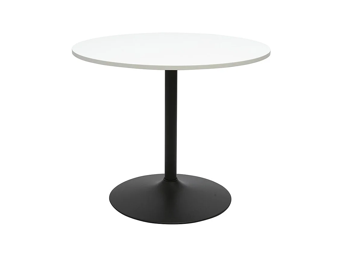 Table à manger design ronde blanche et métal noir D90 cm CALISTA