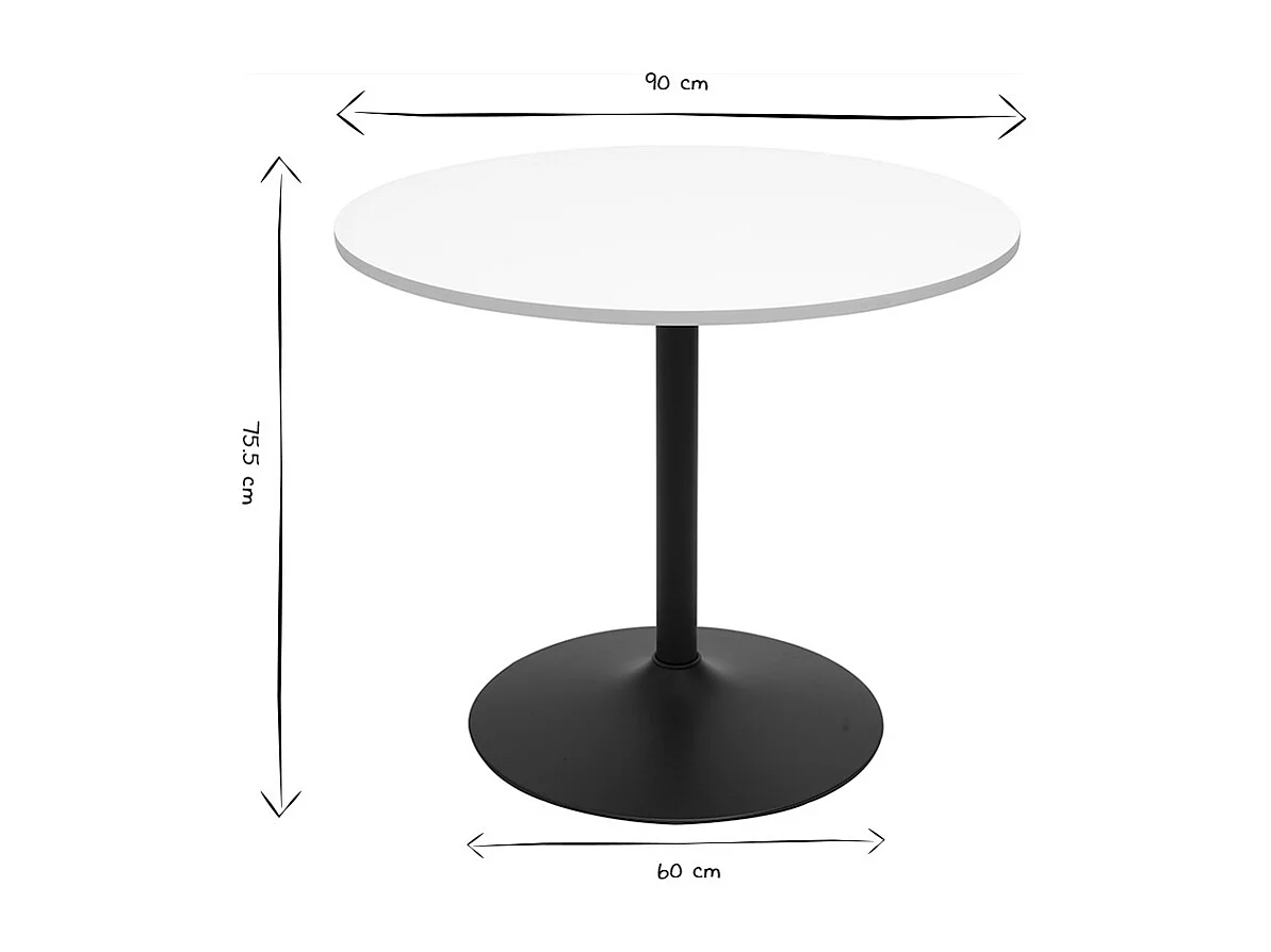 Table à manger design ronde blanche et métal noir D90 cm CALISTA