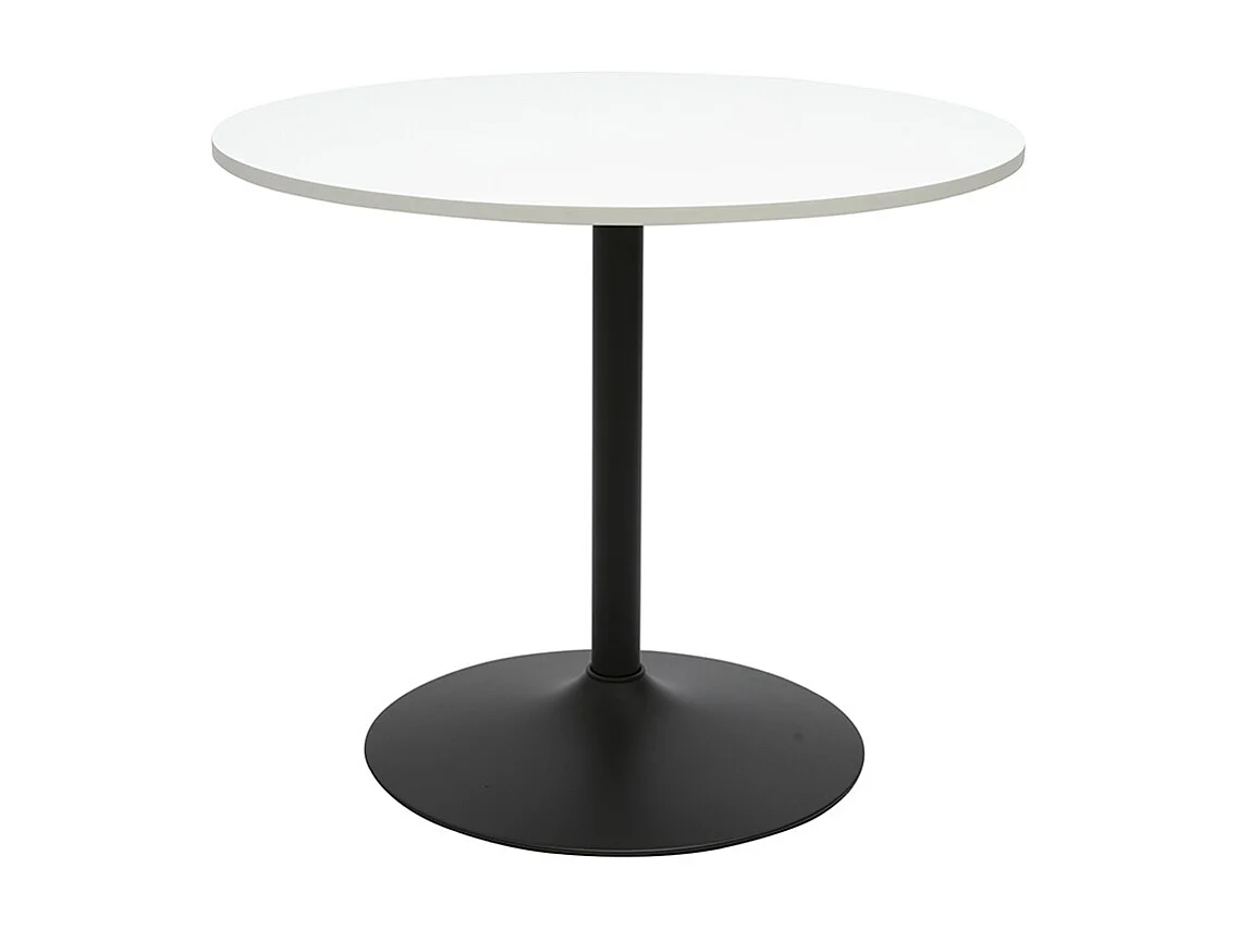 Table à manger design ronde blanche et métal noir D90 cm CALISTA
