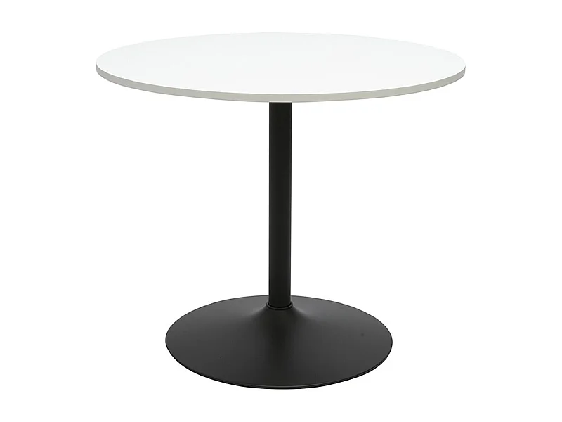 Table à manger design ronde blanche et métal noir D90 cm CALISTA