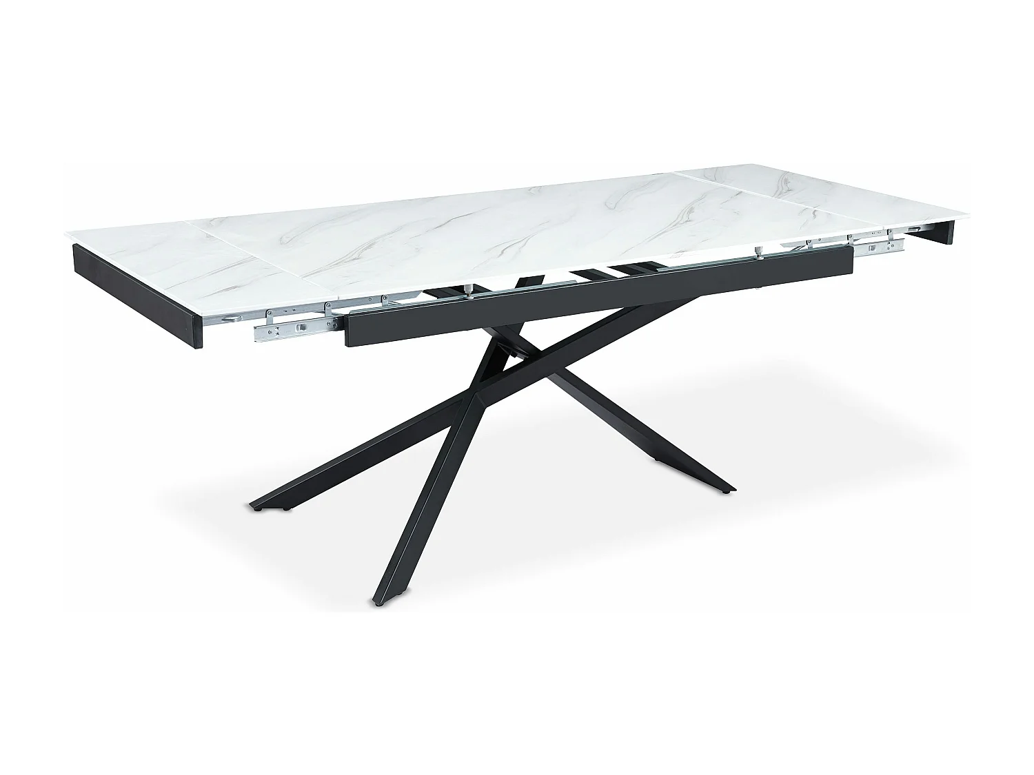 Table à manger extensible Ismael en Verre effet marbre blanc et pieds Métal Noir