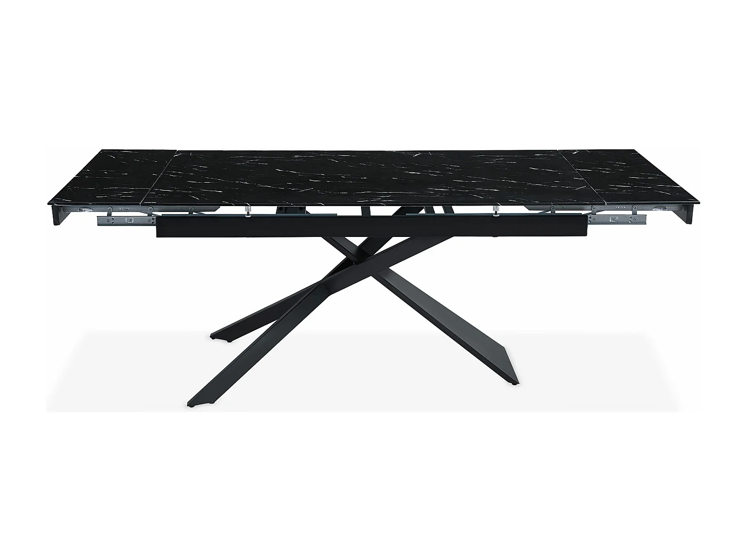 Table à manger extensible Ismael en Verre effet marbre noir et pieds Métal Noir